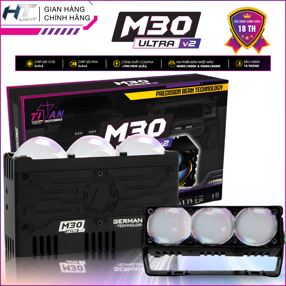 Đèn Trợ Sáng TITAN M30 ULTRA V2 - Công Suất 95W - Chống Nước IP68 - M30 Ultra V2 X3 Nguồn Sáng