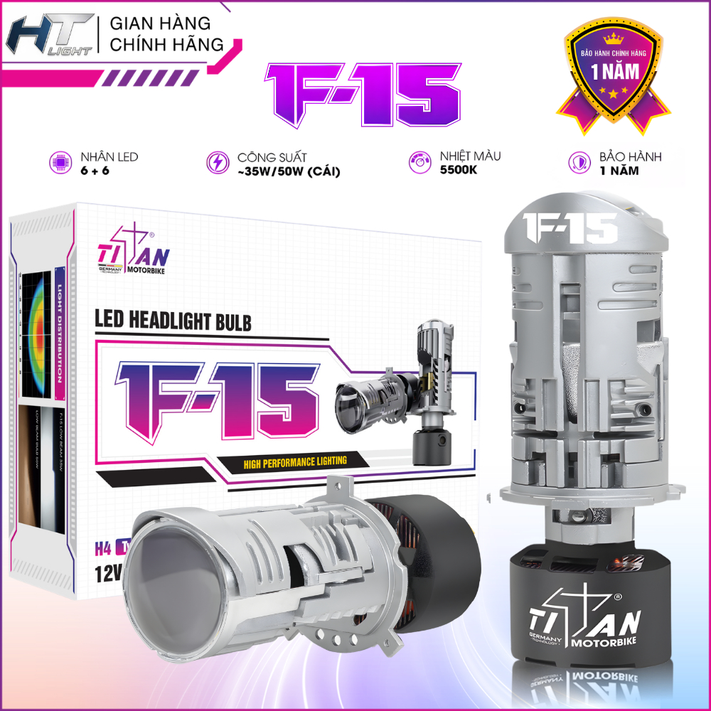 Đèn Bi Cầu Mini TITAN F15 - Công Suất 50W - Đèn Bi Led H4 F15 Titan Plug and Play Lắp Xe Máy Ô Tô