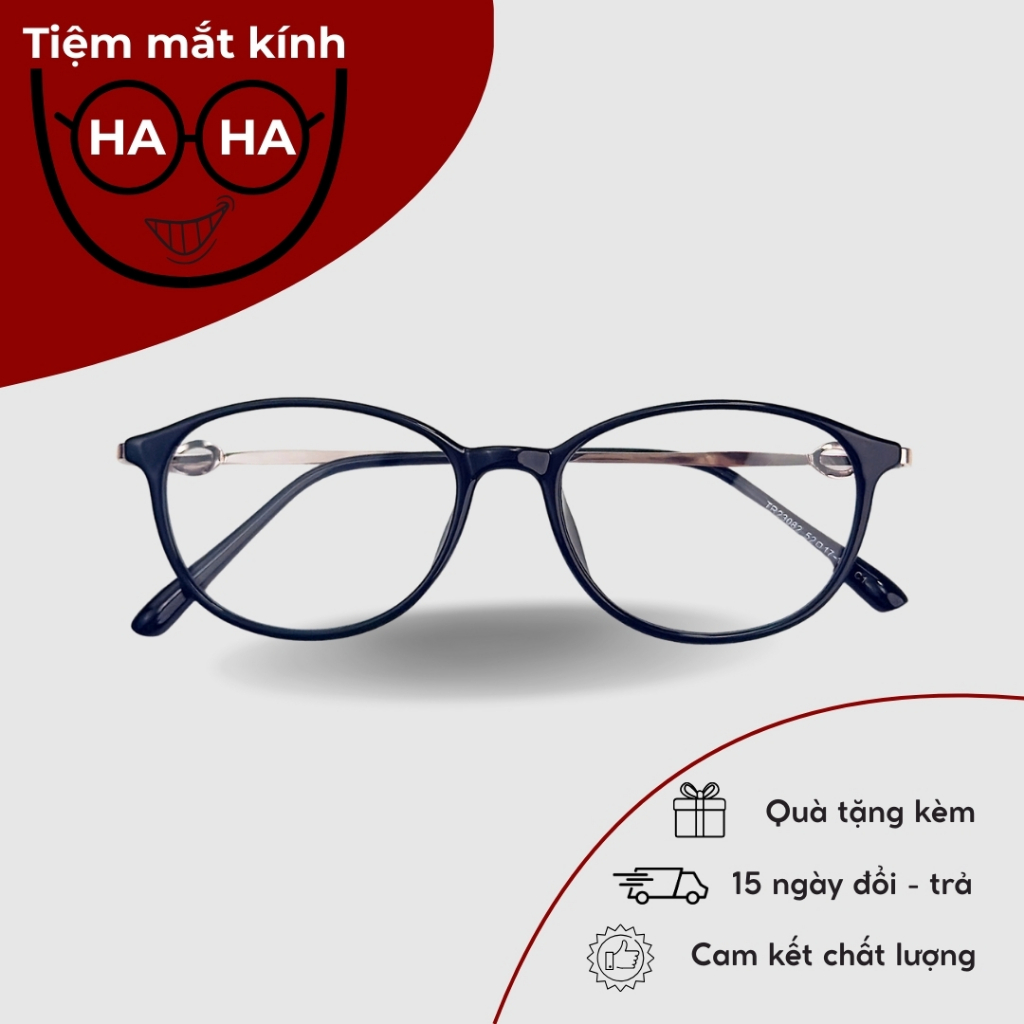 Kính cận oval tròn, Gọng oval nhựa phối kim loại dễ thay tròng, đệm mũi liền gọng chống trơn tuột | 