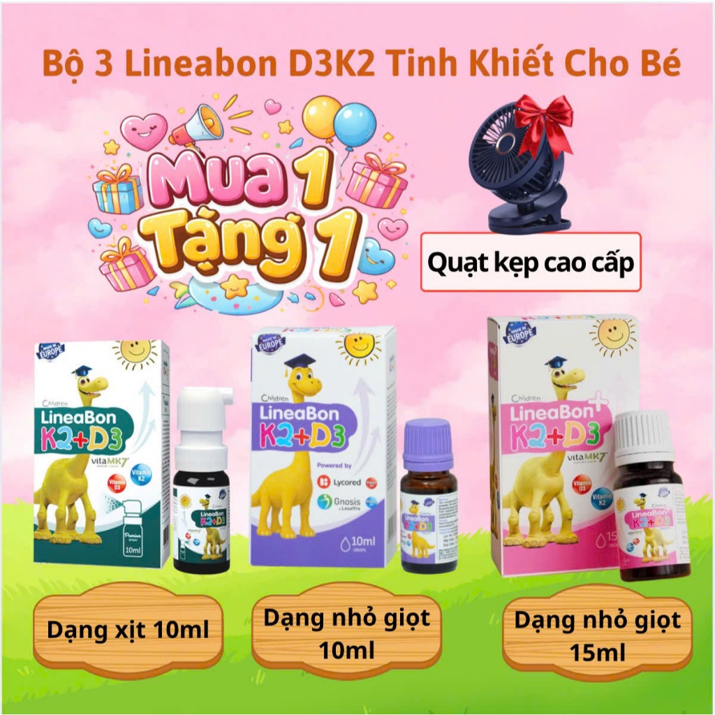D3 K2 Lineabon bổ sung vitamin d3 cho trẻ sơ sinh, giảm còi xương d2k3, tăng chiều cao - Nhập khẩu c