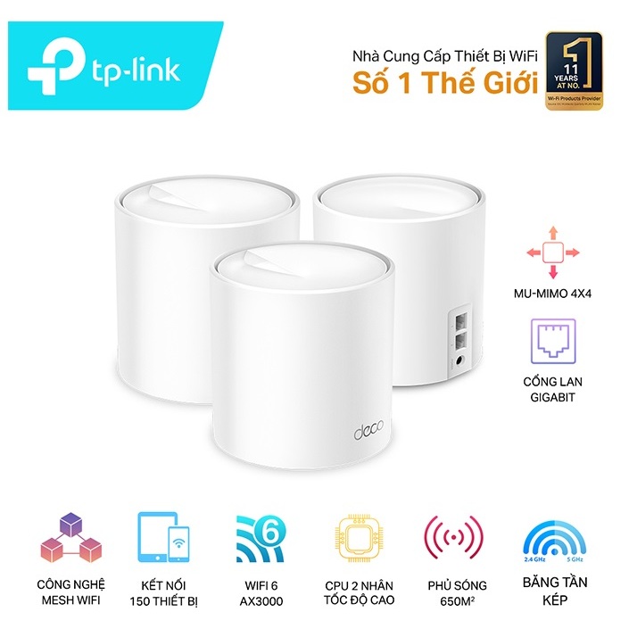 Bộ phát wifi Mesh Tp-Link Deco X60 3 pack WIFI 6 AX3000/AX5400