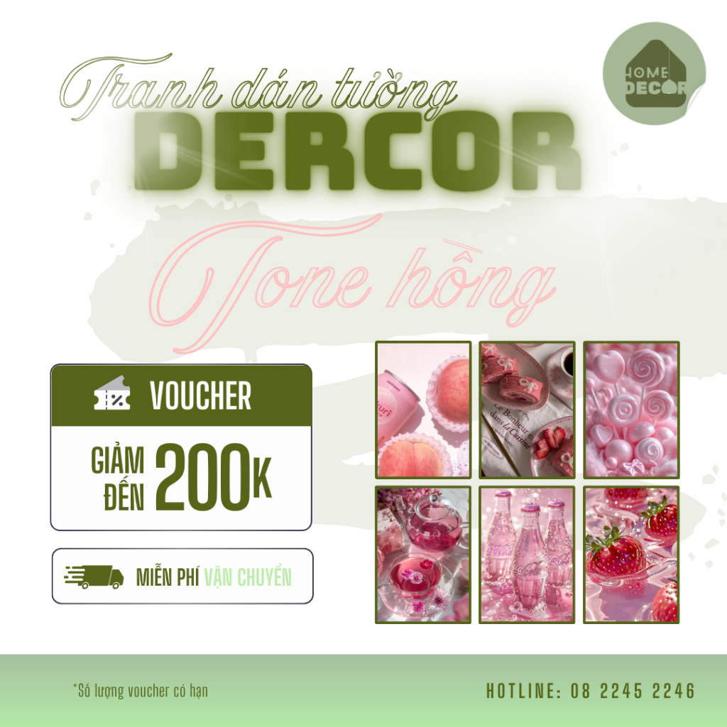 Tranh chủ đề đồ ăn trang trí dán tường Atwork Đèn Decor tone hồng cute hiện đại trang trí phòng food