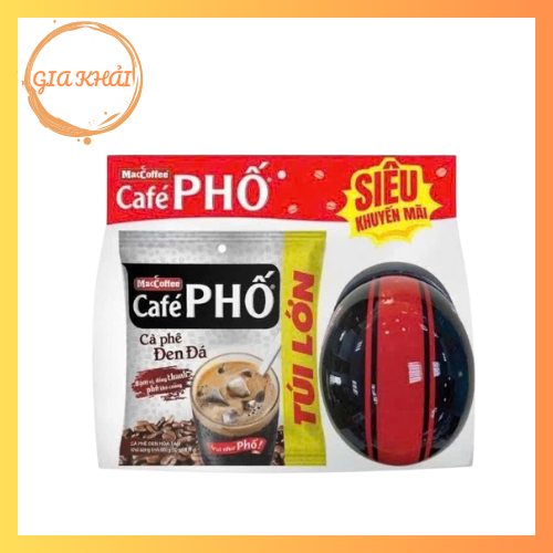 Cà Phê Phố Đen Đá & Nón Bảo Hiểm - Maccoffee Cafe Phố Đen Đá Hoà Tan ( Gói 16 Gam)