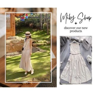 Đầm Maxi Nữ Áo Ghile Linen Kèm Chân Váy Xếp Ly Dáng Dài, Váy Maxi Đi Biển Dáng Dài Màu Trắng Xêp Ly Ngực Đẹp Và Chanh Sả