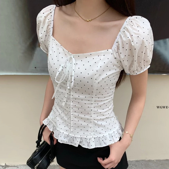 [HOẢ TỐC - HN ] Yun Linen Top - Áo linen tay bồng kiểu, phối chun chấm bi By BUN222 | BigBuy360 - bigbuy360.vn