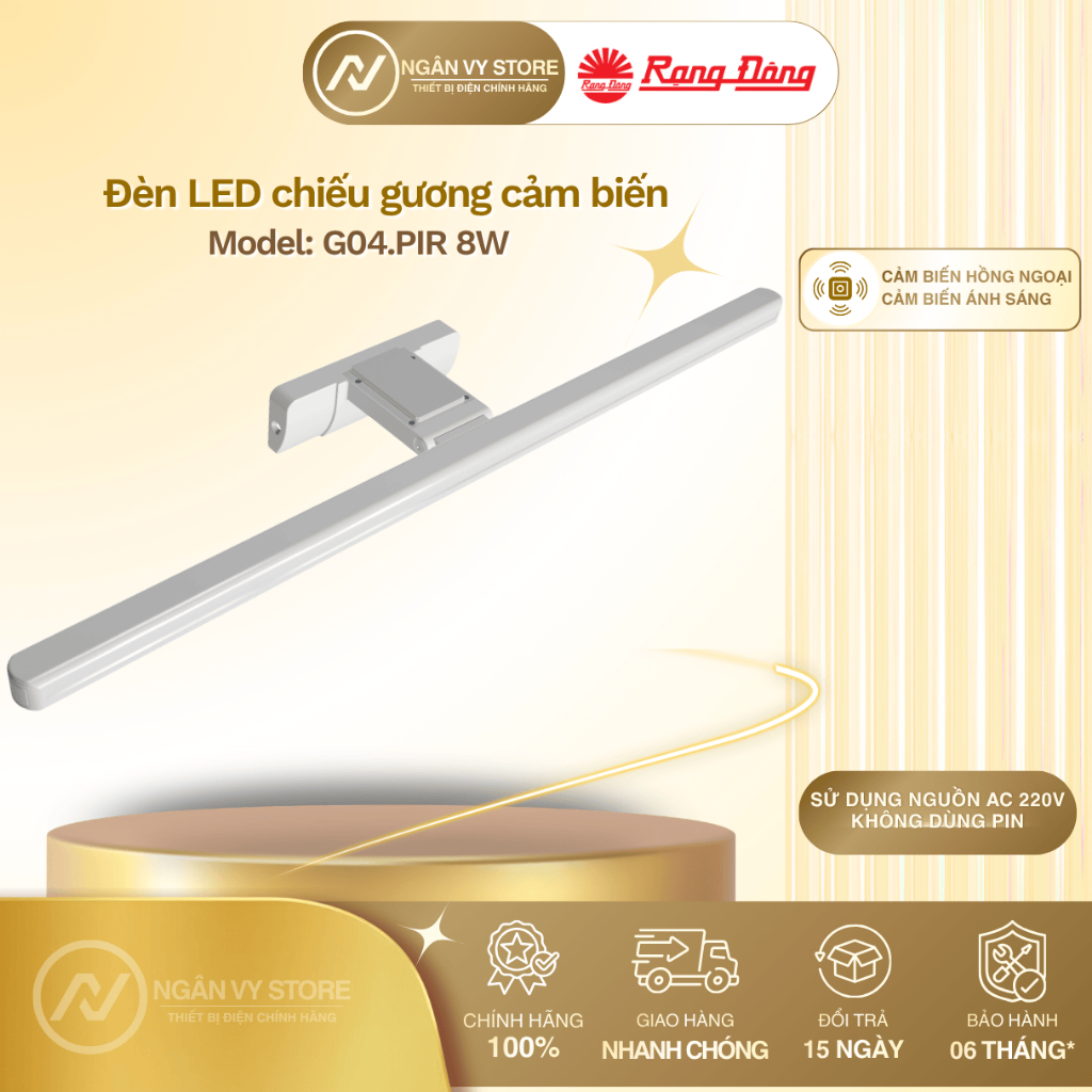 Đèn LED chiếu gương cảm biến chuyển động công suất 8W Rạng Đông - Model: G04.PIR 8W