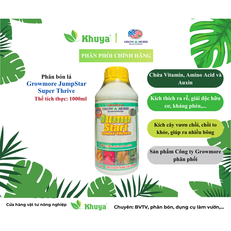 Phân bón lá Growmore Jump Start Super Thrive 1 lít Vitamin, Amino Acid & Auxin