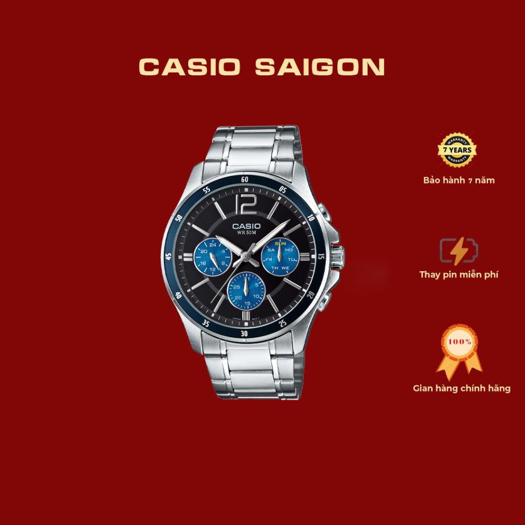(Chính Hãng) Đồng Hồ Casio Nam MTP-1374D-2AV Size 42mm - Bảo Hành 7 Năm