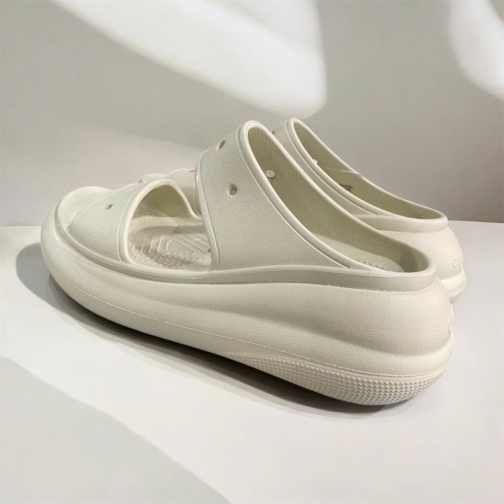 [HÀNG LOẠI 1 - SIZE 37] Dép Crocs nữ đế cao 7cm 2 quai ngang màu kem – nhẹ nhàng, tôn dáng, siêu dễ 
