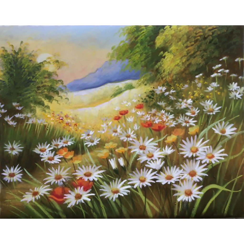 Đồi Cúc Họa Mi 40x50cm - Tranh Sơn Dầu Vẽ Tay 40x50cm