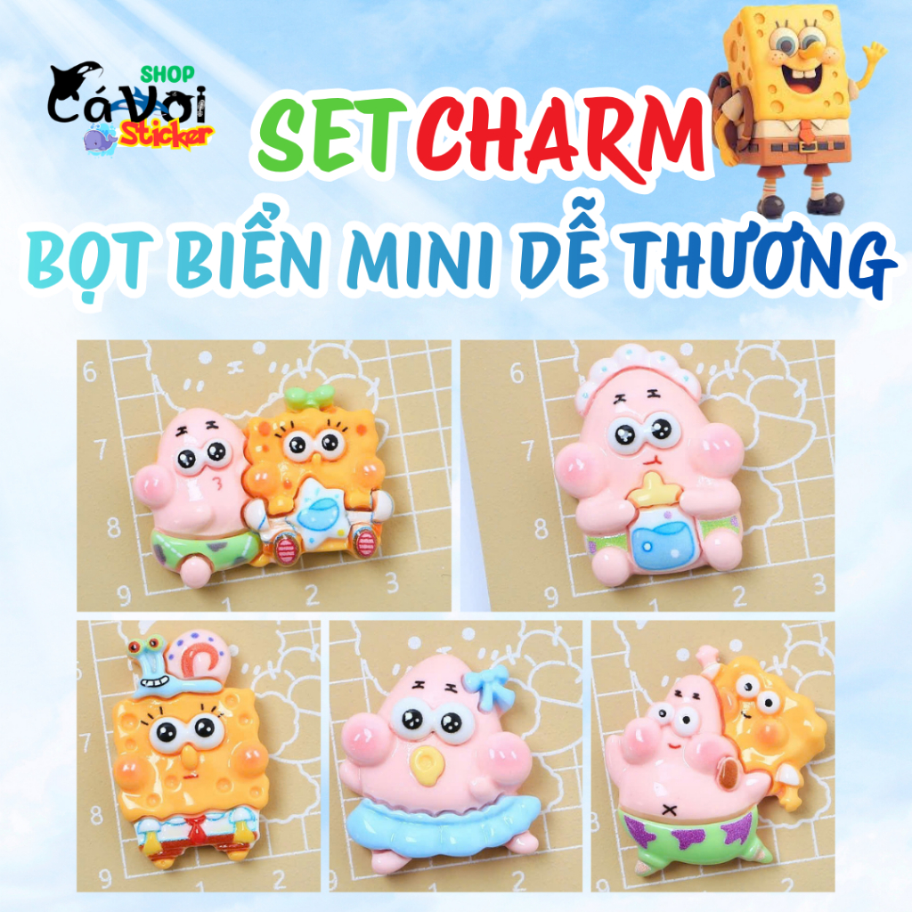 Set charm bọt biển mini cute- Set charm đục siêu cute hấp dẫn, hàng new trend 2026