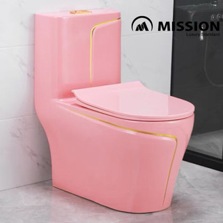 Bồn cầu một khối hồng chỉ vàng , bồn nguyên khối đen chỉ vàng, bệt vân đá xả xoáy kết hợp xả đẩy siêu sạch Mission