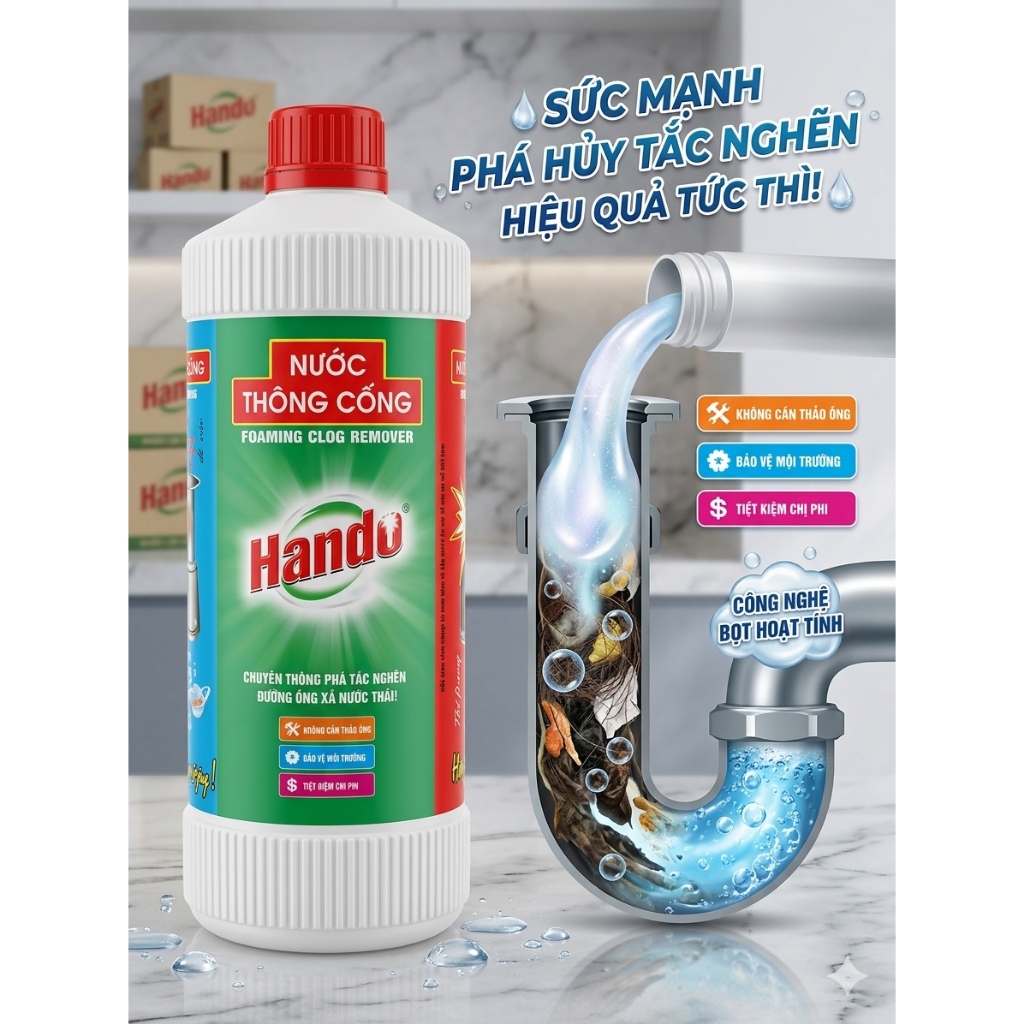 [TẮC ĐÂU THÔNG ĐẤY] Nước Thông Cống Hando 1000ml Nội Địa