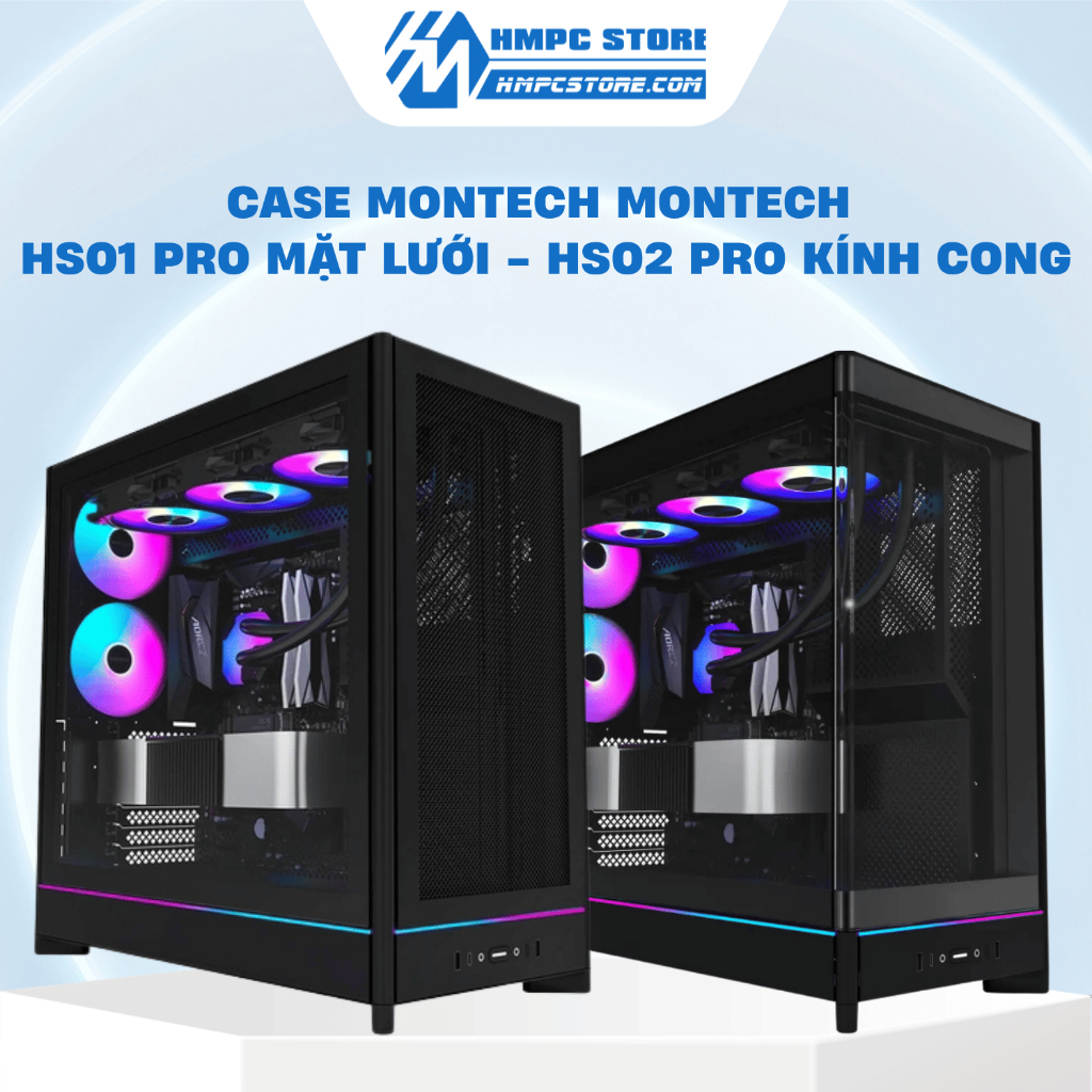 Case - Thùng máy MONTECH | HS01 PRO Mặt lưới - HS02 PRO Kính cong | sẵn 5 FAN ARGB | BH 12 tháng