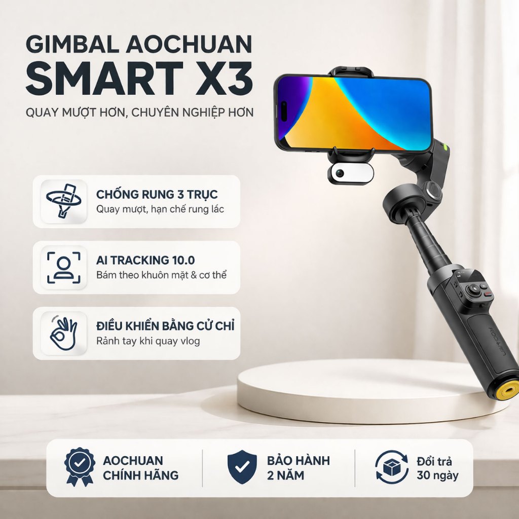 Gimbal Aochuan Smart X3 Hàng Chính Hãng, Gậy Chống Rung Điện Thoại Quay Phim Chụp Ảnh Cao Cấp