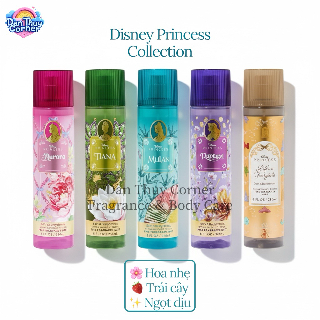 Disney Princess Collection – Xịt thơm Body Mist 236ml – Hương hoa & trái cây ngọt Aurora/Tiana/Mulan/Rapunzel/Fairytale | BigBuy360 - bigbuy360.vn