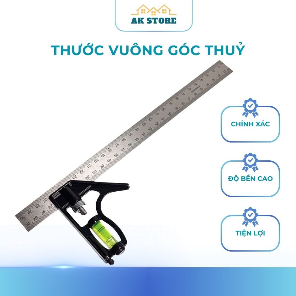 AK_STORE Thước Vuông Góc Thuỷ Kẻ Góc Đa Năng Thép Không Gỉ Siêu Bền