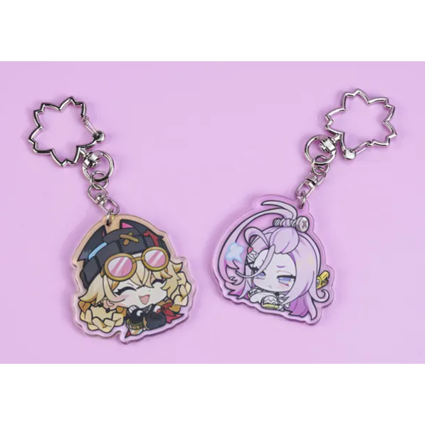 Genshin Impact Aino & Jahoda Chibi Acrylic Keychain Set - Character Charms with Star-Shaped Clasps