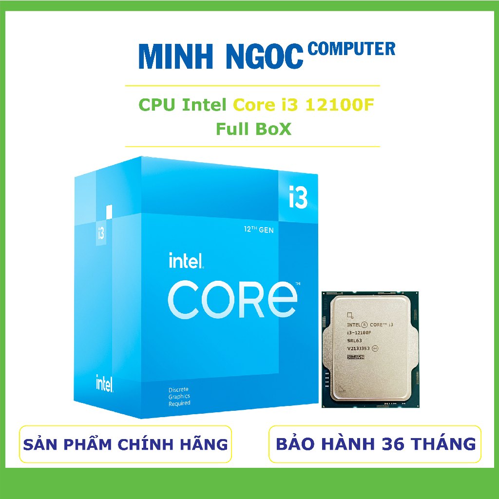 Bộ vi xử lý Intel Core i3 12100F / 3.3GHz Turbo 4.3GHz / 4 Nhân 8 Luồng / 12MB / LGA 1700 | Full Box