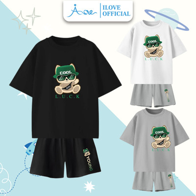 [MỚI] Bộ quần áo thun CỘC TAY cho bé trai AORE, Bộ đùi in hình GẤU COOL NGẦU chất COTTON mềm mịn thoáng mát 9-36kg