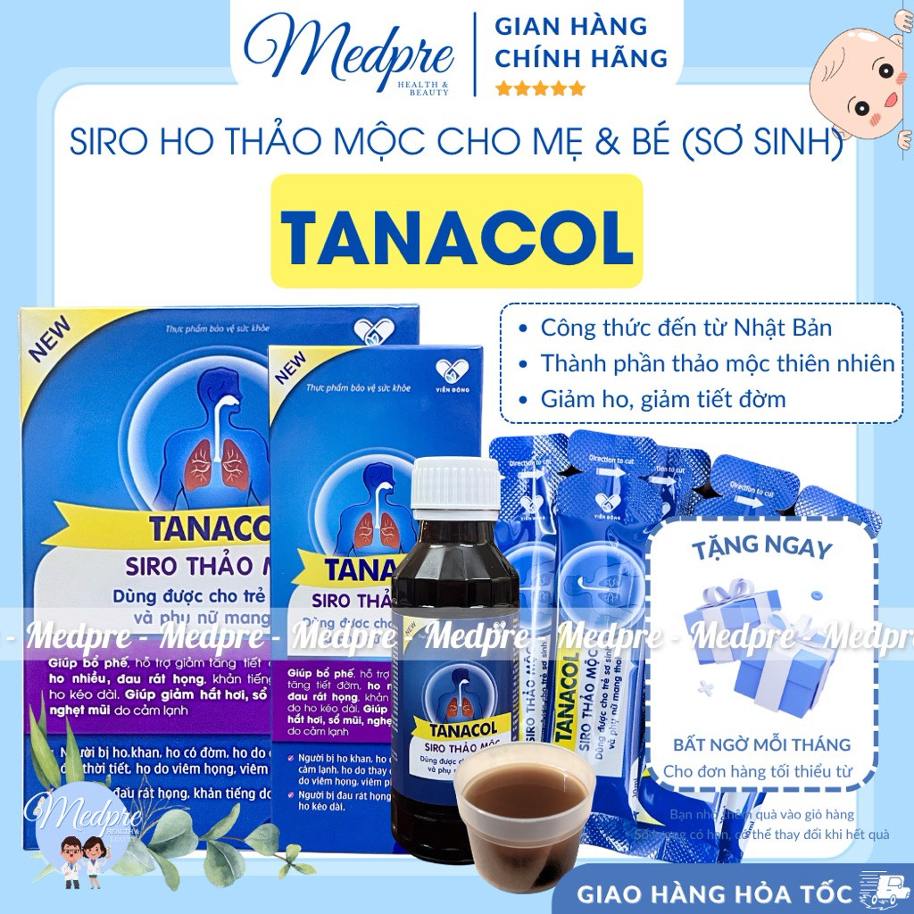 [Hoả tốc] Siro thảo mộc Tanacol - Chai 100ml - Hộp 20 gói x 10ml
