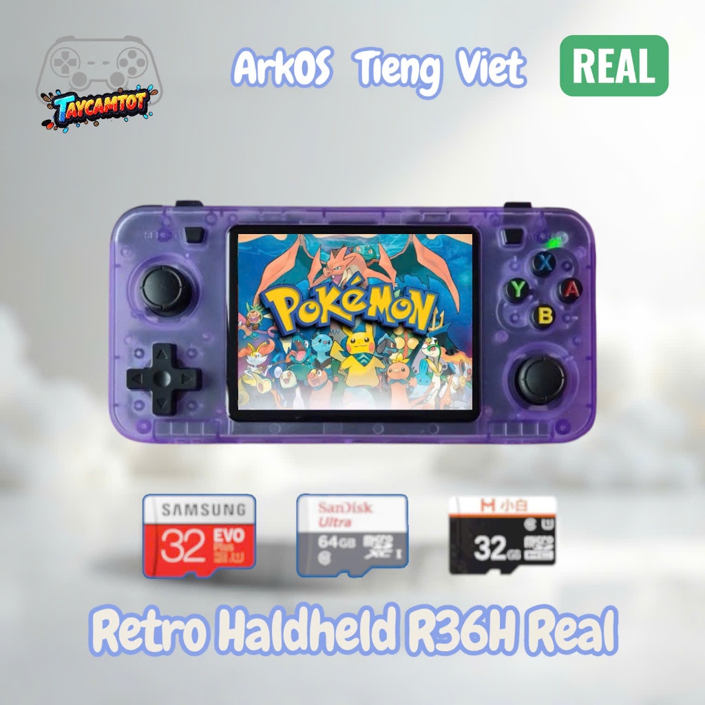 Retro Console R36H REAL kèm thẻ nhớ hãng - Phiên bản ngang nâng cấp của R36S ArkOS tiếng Việt