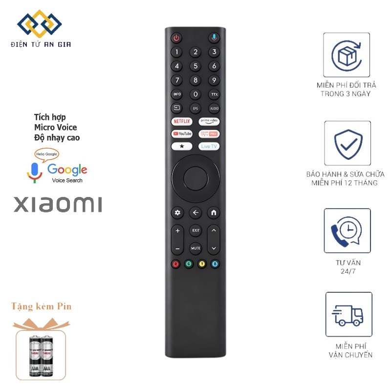 [HÀNG XỊN PHÍM ÊM NHẠY] Điều khiển GIỌNG NÓI VOICE TIVI XIAOMI XMRM-P3 DÀI NÚT Live TV TẶNG SẴN PIN