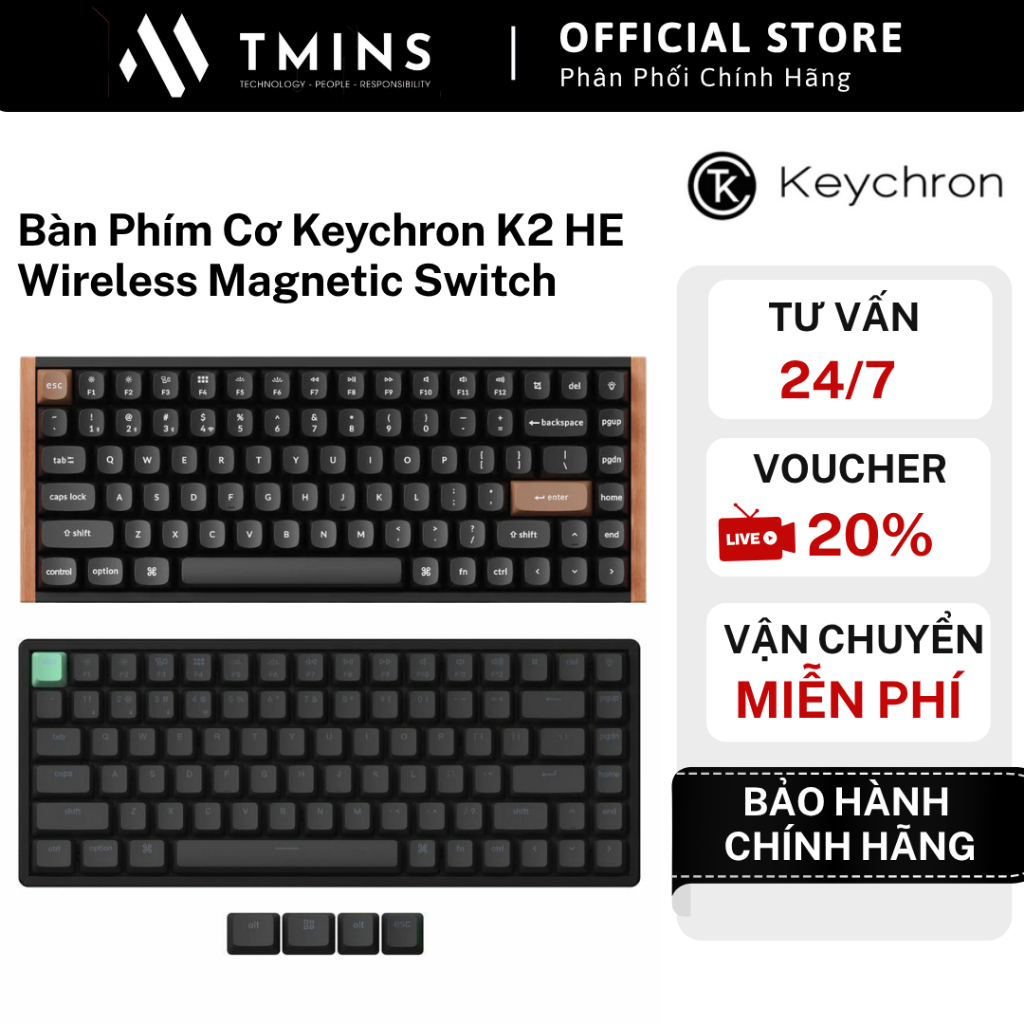Bàn Phím Cơ Keychron K2 HE Wireless Nebula Switch - Hàng Chính Hãng
