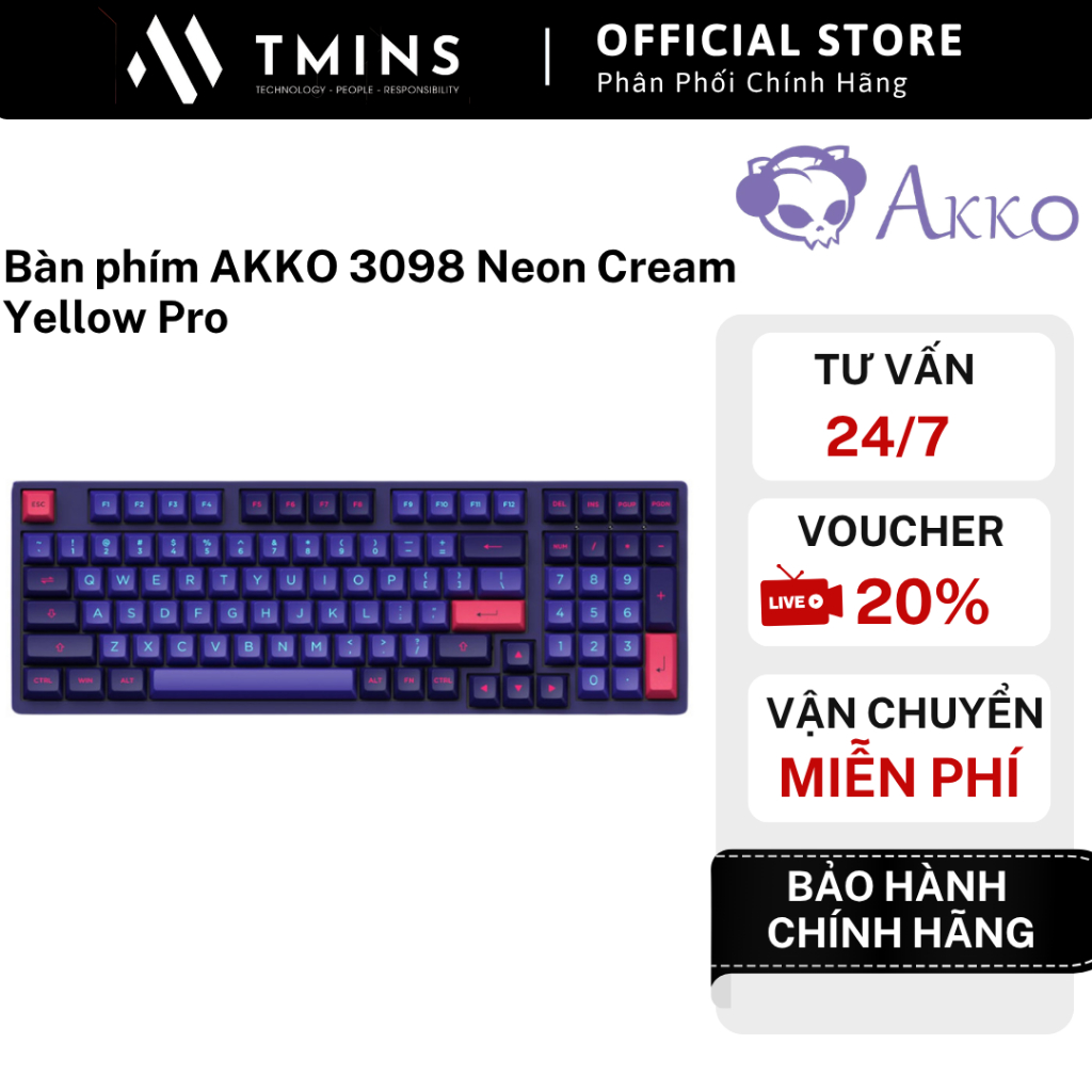 Bàn phím AKKO 3098 Neon Cream Yellow Pro - Hàng chính hãng