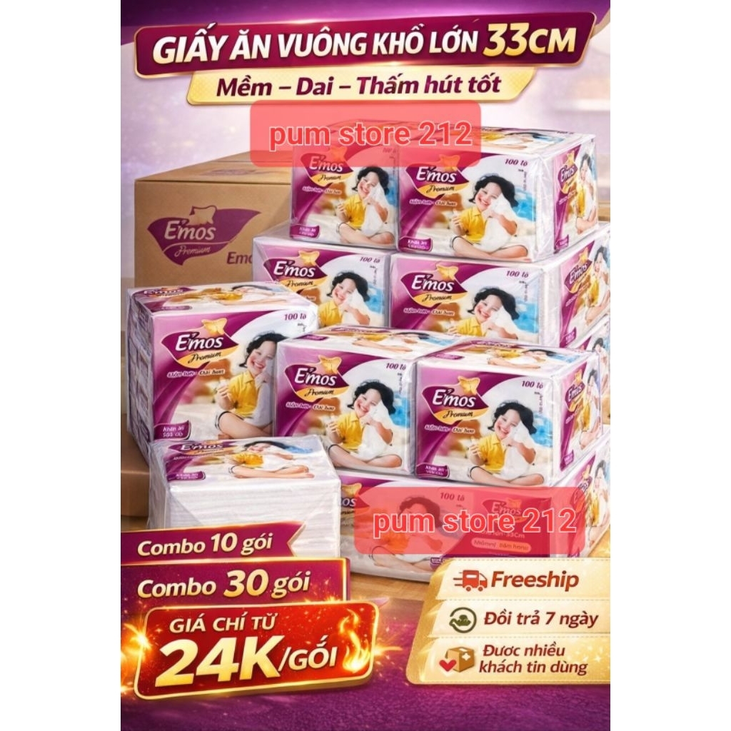 COMBO 30 GOI KHAN GIAY VUONG emos [ 50 tờ] #khăn giấy emos #khăn giấy vuông #giấy emos