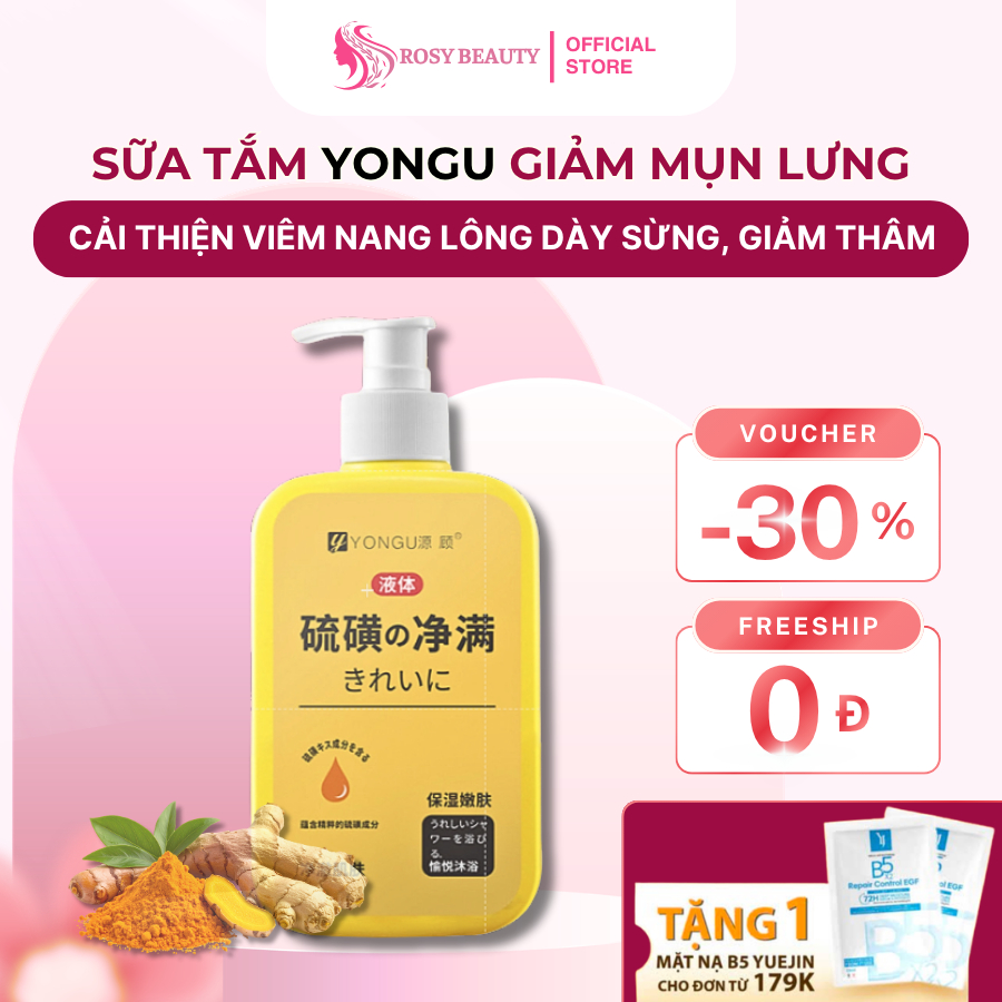 Sữa tắm Yongu giảm mụn lưng, Gel đào thải mụn nghệ đỏ Yongu, cải thiện viêm nang lông dày sừng, giảm