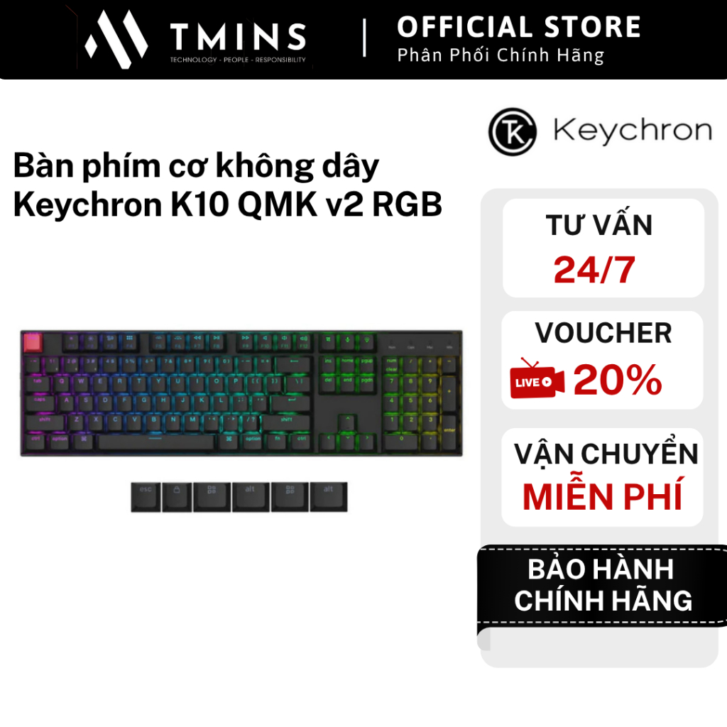 Bàn phím cơ không dây Keychron K10 QMK v2 RGB - Hàng chính hãng