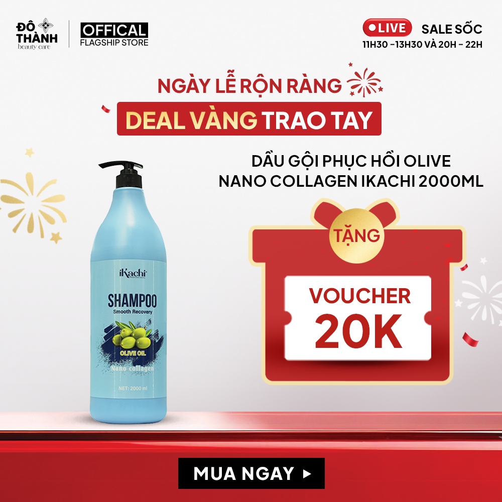 Dầu gội đầu phục hồi hư tổn Olive Nano Collagen Ikachi làm sạch sâu da đầu dưỡng ẩm cho tóc 2000ml