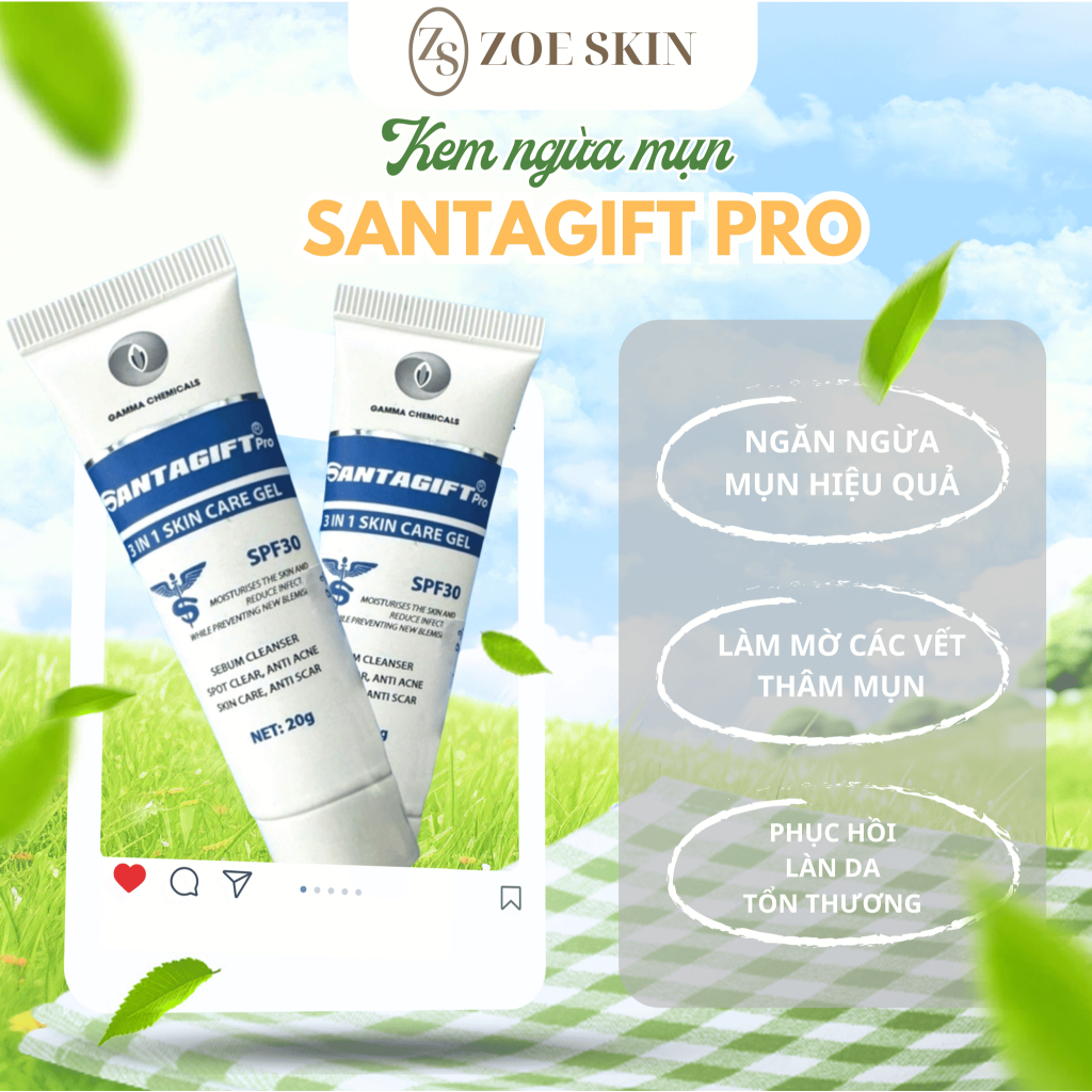 Gel giảm mụn và thâm Gamma SANTAGIFT thông thoáng lỗ chân lông 20g ( Chính Hãng )