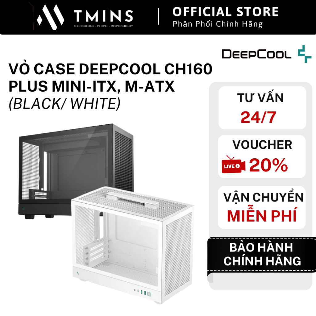 Vỏ Case DeepCool CH160 PLUS Mini-ITX, M-ATX ( Black/ White)  - Hàng Chính Hãng
