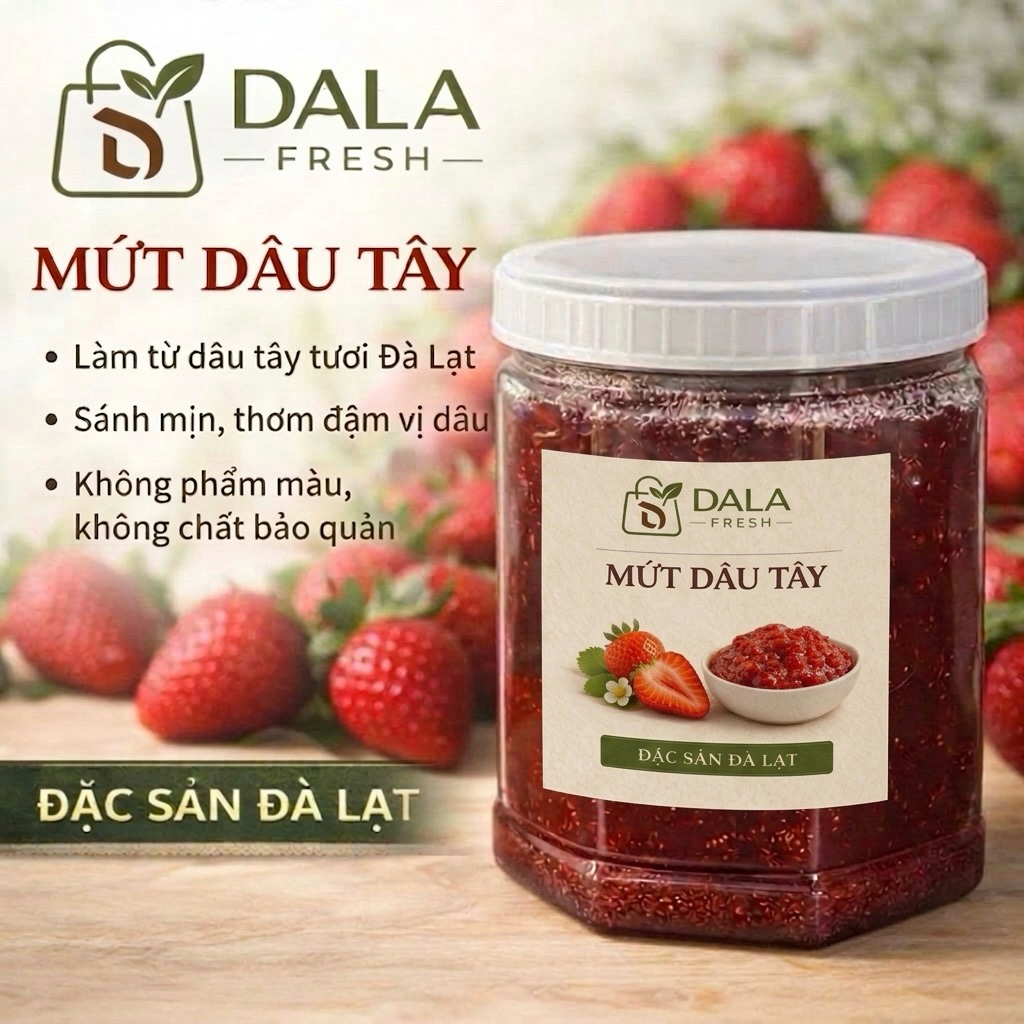 Mứt Dâu Tây Tự Nhiên DL FRESH – Ngọt Thanh, Không Chất Bảo Quản, Đặc Sản Đà Lạt