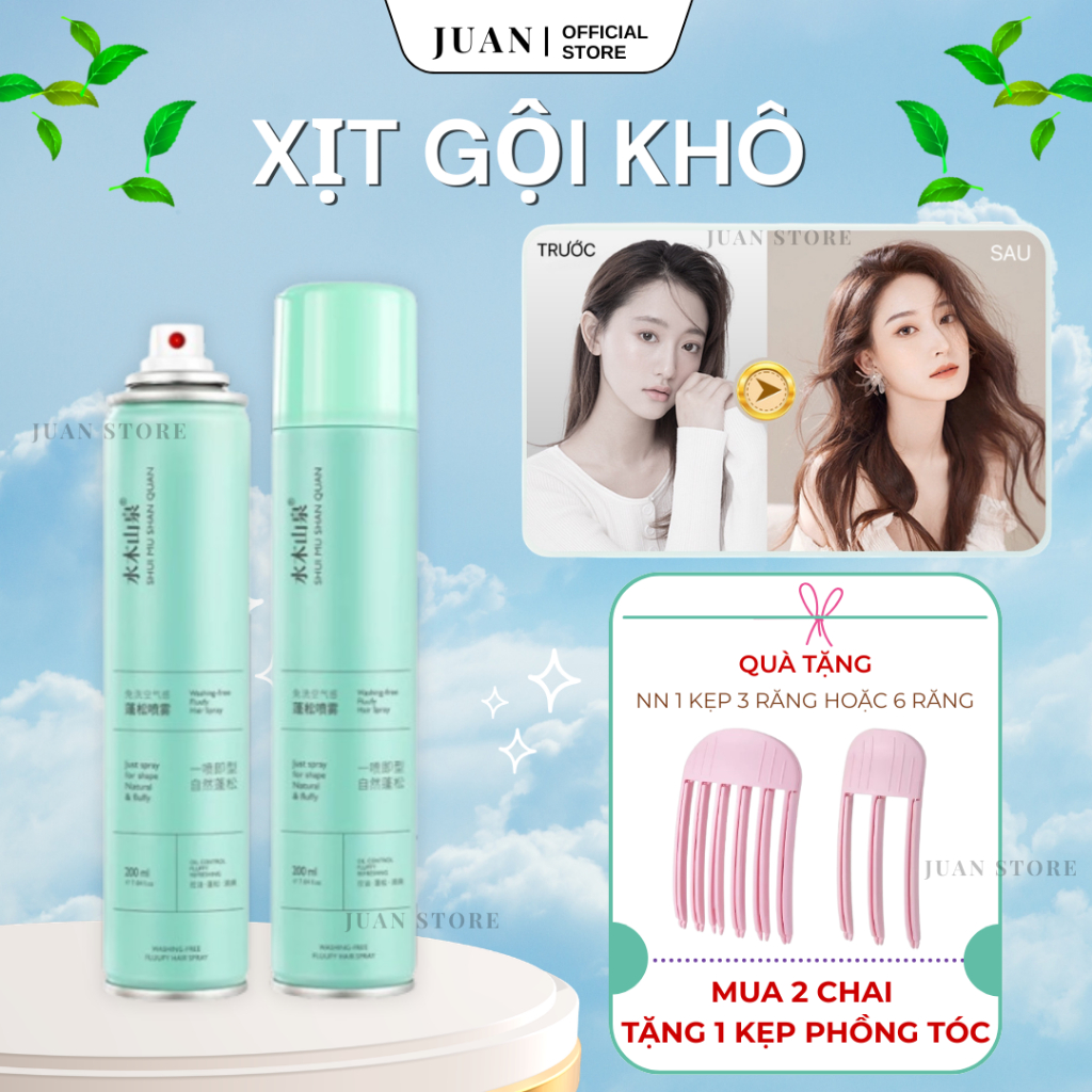 JUAN - [TẶNG KẸP PHỒNG TÓC] Bình xịt dầu gội khô 3 in 1 (200ml) - Sẵn Hàng