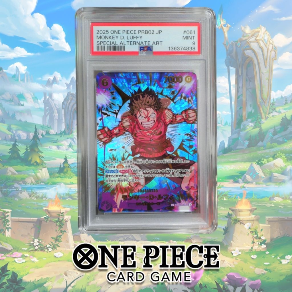 🃏Slap PSA One Piece chính hãng Luffy EB02-061 SP+ Tặng kèm khung bảo vệ thẻ bài cao cấp .