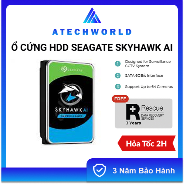 Ổ Cứng Seagate Skyhawk AI 8TB 10TB 12TB 16TB 18TB 20TB 24TB 7200RPM – Hàng Chính Hãng - BH 3 Năm - C