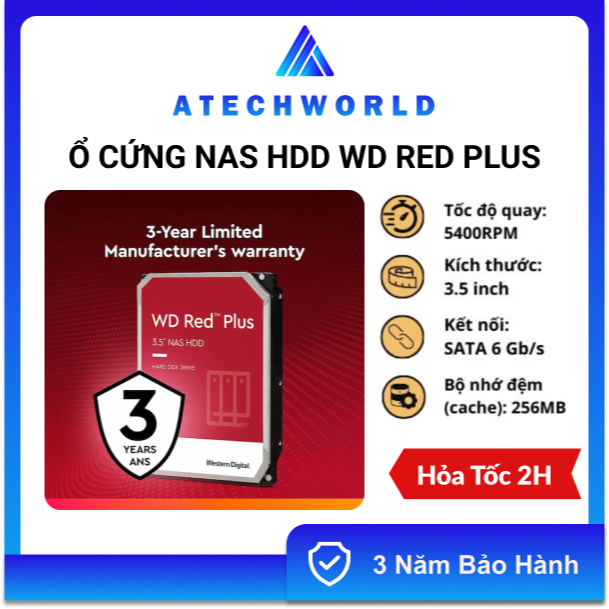 Ổ Cứng NAS WD Red Plus 1TB 2TB 4TB 6TB 8TB 10TB – Hàng Chính Hãng - BH 3 Năm - Có Xuất VAT