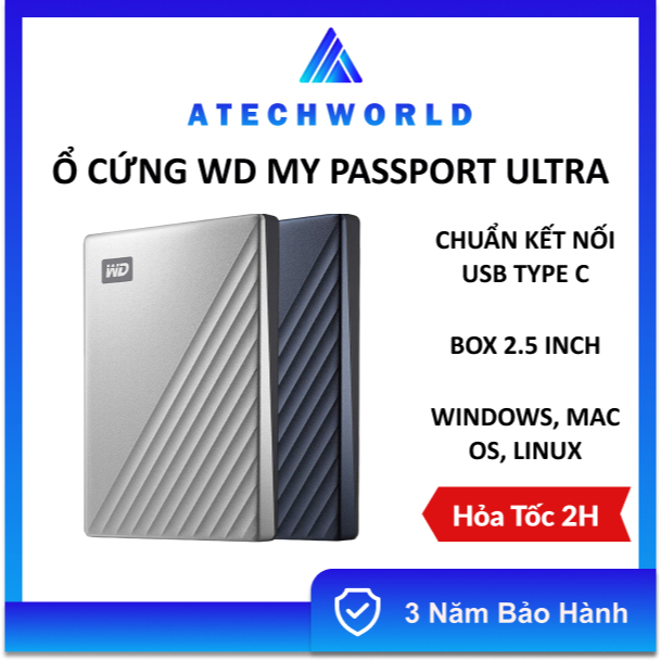 Ổ Cứng Di Động WD My Passport Ultra 2TB 4TB 5TB 6TB Cổng USB & Type C – Hàng Chính Hãng - BH 3 Năm -