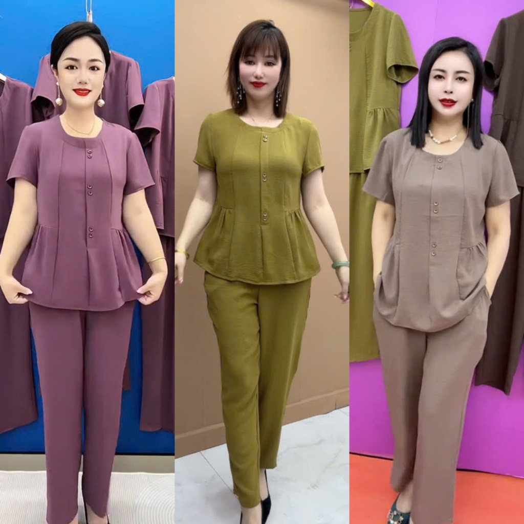Đồ bộ trung niên cho mẹ vải đũi thái nhà AnnShop - Mã ST35