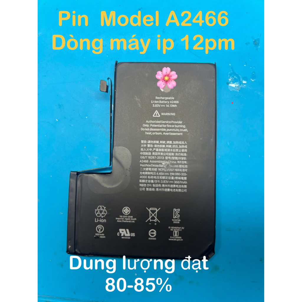 Pin model A2466 thay thế cho dòng điện thoại i.p.1.2.pm loại zin nhà máy.