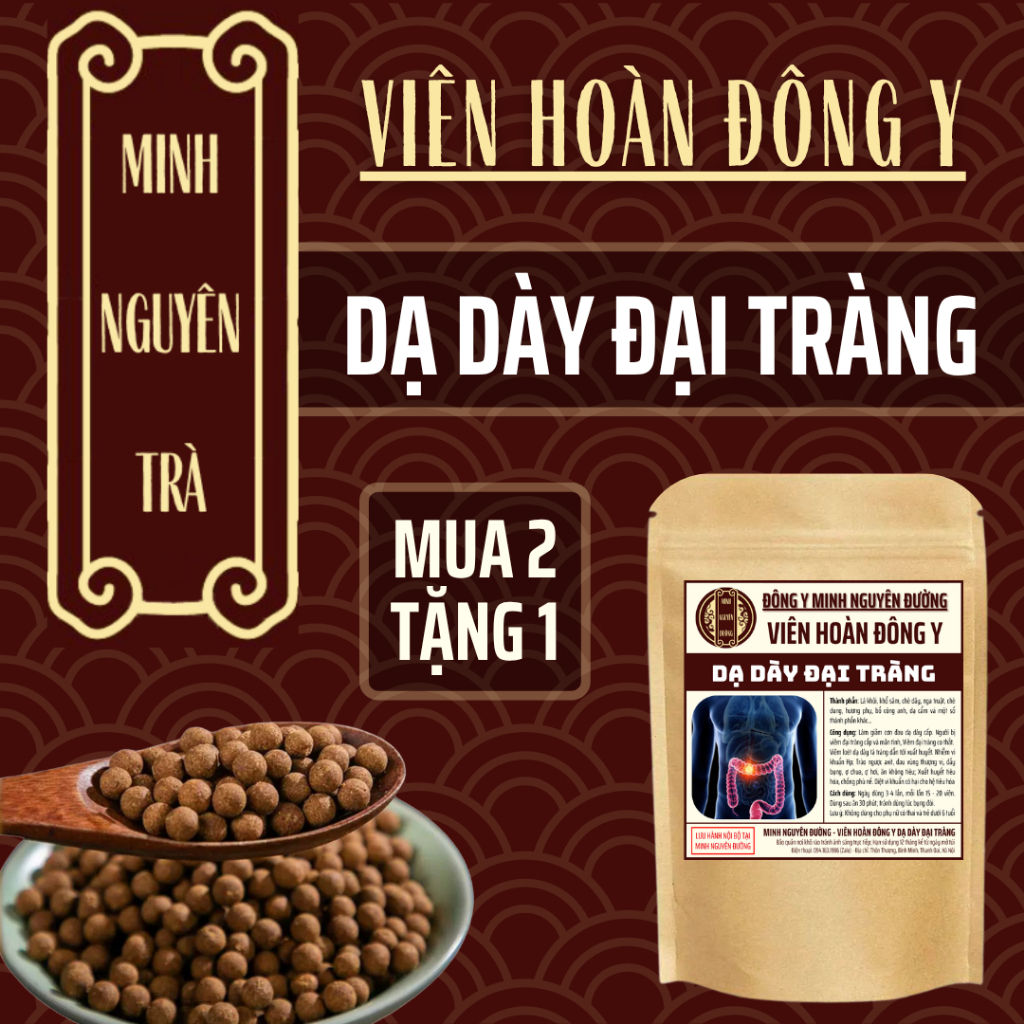 Viên Hoàn Dạ Dày Đại Tràng - Minh Nguyên- Trào Ngược, Viêm loét, HP, Co Thắt, Đau Cấp - Túi 500 viên