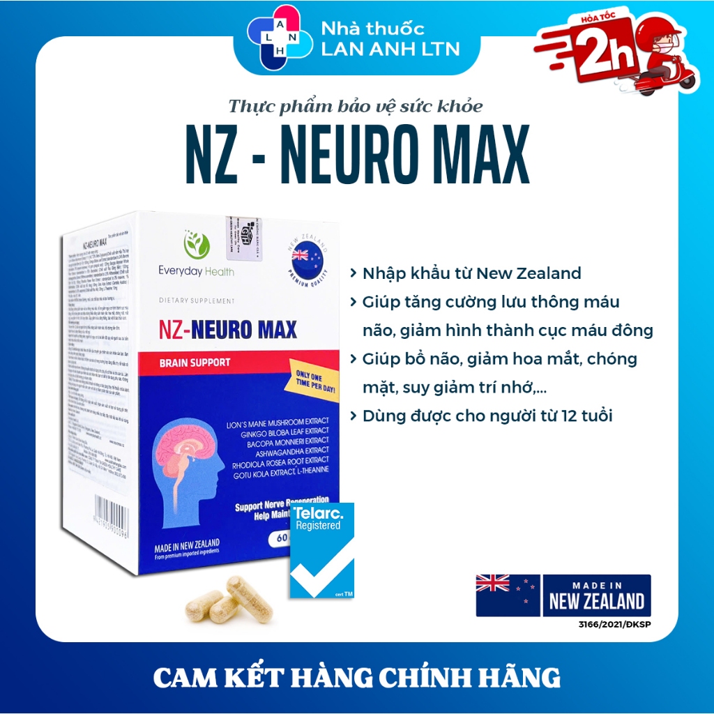 NZ NEURO MAX (60 viên) - Giúp giảm lo âu căng thẳng, tăng cường tuần hoàn và lưu thông máu não.