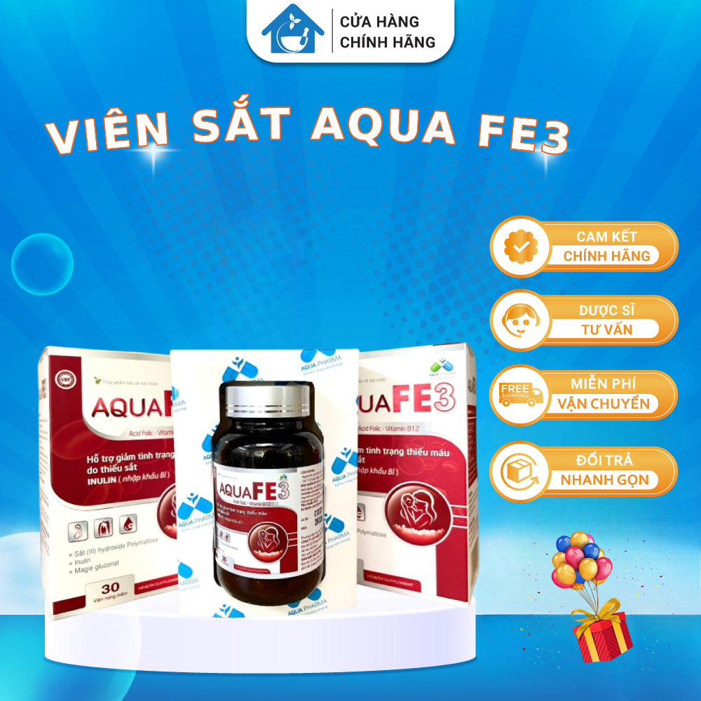 [CHÍNH HÃNG] Viên Sắt Hữu Cơ Aqua Fe3 Bổ Sung Sắt, Acid Folic Cải Thiện Tình Trạng Thiếu Máu Do Thiế