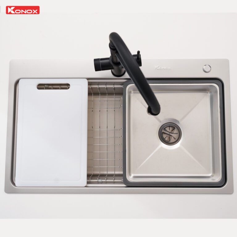 Chậu rửa bát 1 hố chống xước Workstation Sink KN8048TS Dekor(Bát rác lệch)