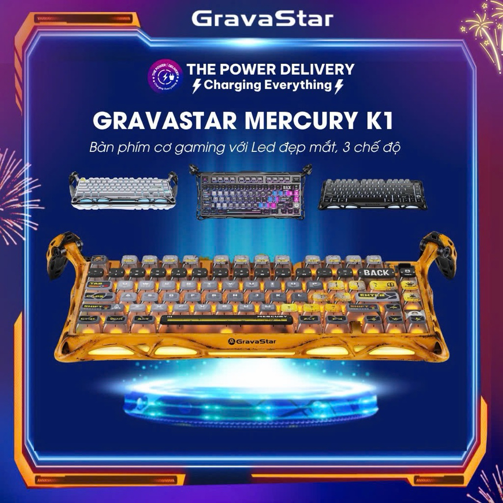 Bàn Phím Cơ Gravastar Mercury K1 Lite, K1 Pro, LED RGB, Kết Nối Không Dây, Trang Trí Siêu Đẹp - Bảo 