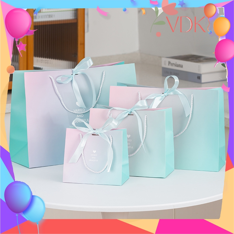 Túi Giấy Cửa Hàng Túi Quà Tặng Đựng Quà Màu Hồng Xanh Pastel Buộc Nơ Ruy Băng Z88