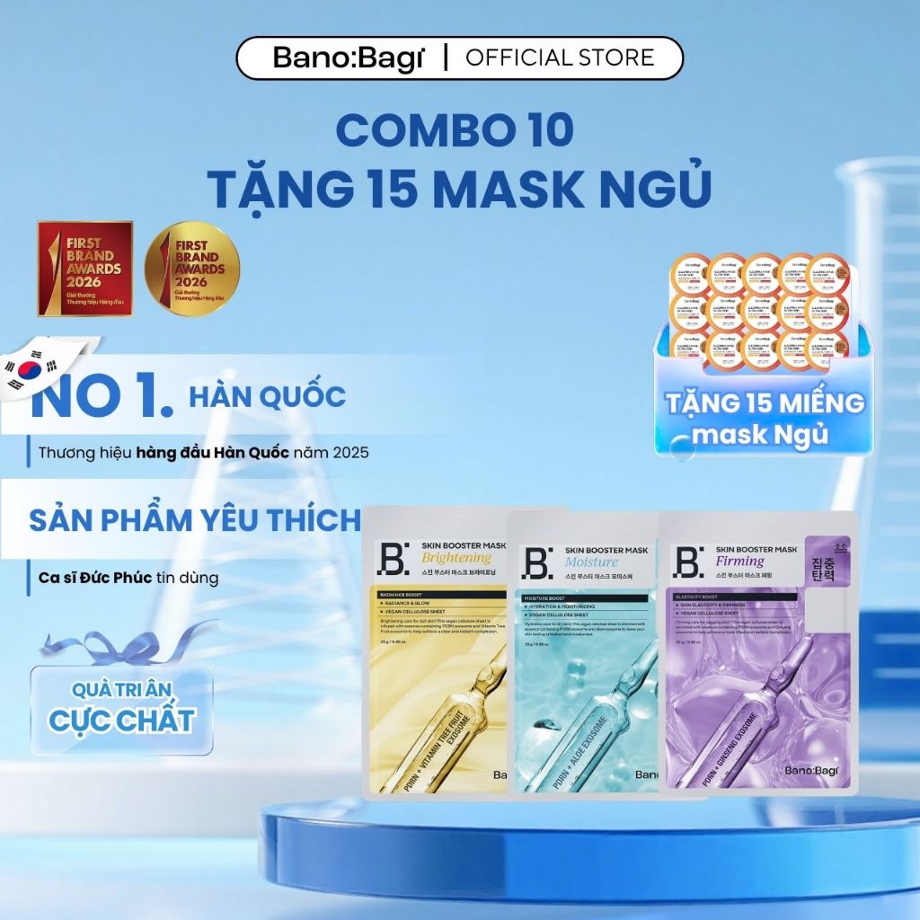 [Tặng 15 Mask Ngủ] COMBO 10 Mặt Nạ BANOBAGI Skin Booster Mask Chăm Sóc Da Hỗ Trợ Cấp Ẩm, Làm Sáng Da